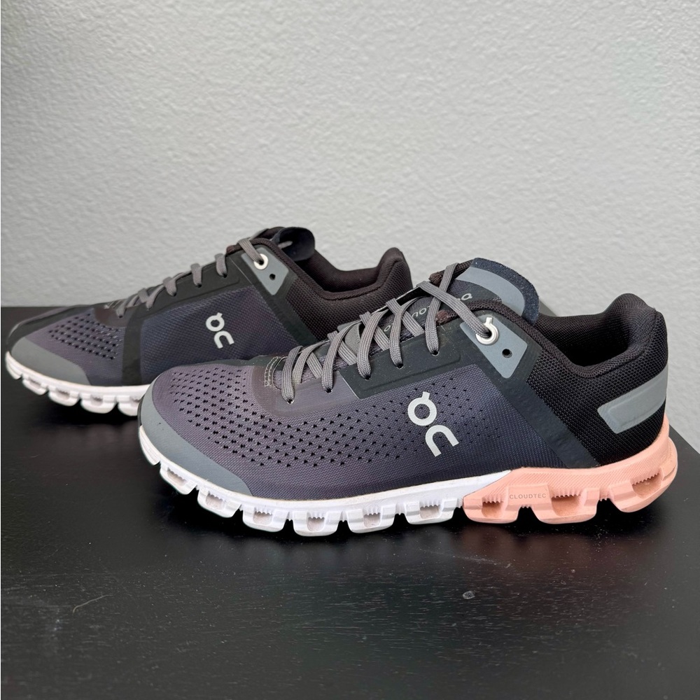 On Running Black and Pink Athletic Shoes with Cloud Cushioning